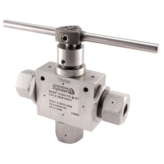 Picture of Parker 3B8S10M12 - Autoclave 3B (3 Way) Ball Valve Series - 20,000 PSI (1379 bar)