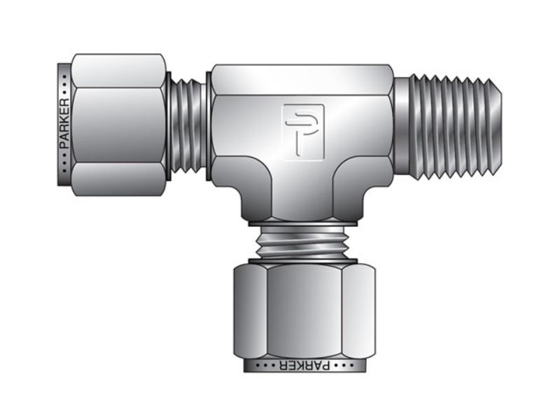 Picture of Parker M12MRT1/4N-B - A-LOK Metric Tube NPT Male Tee - MRT